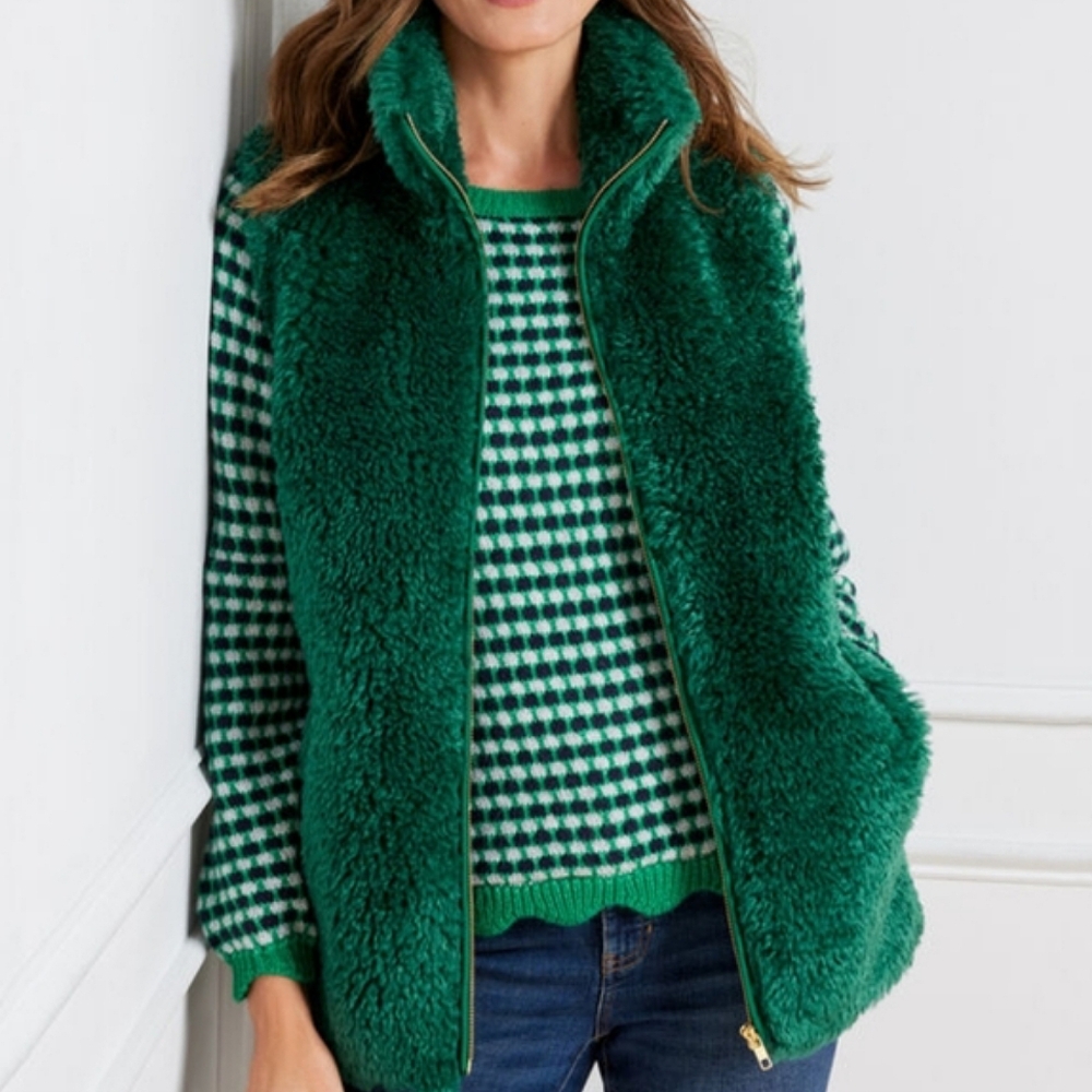 Talbots Faux Fur Green Vest Womens Medium
